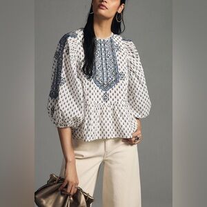 Anthropologie Blue and White Blouse